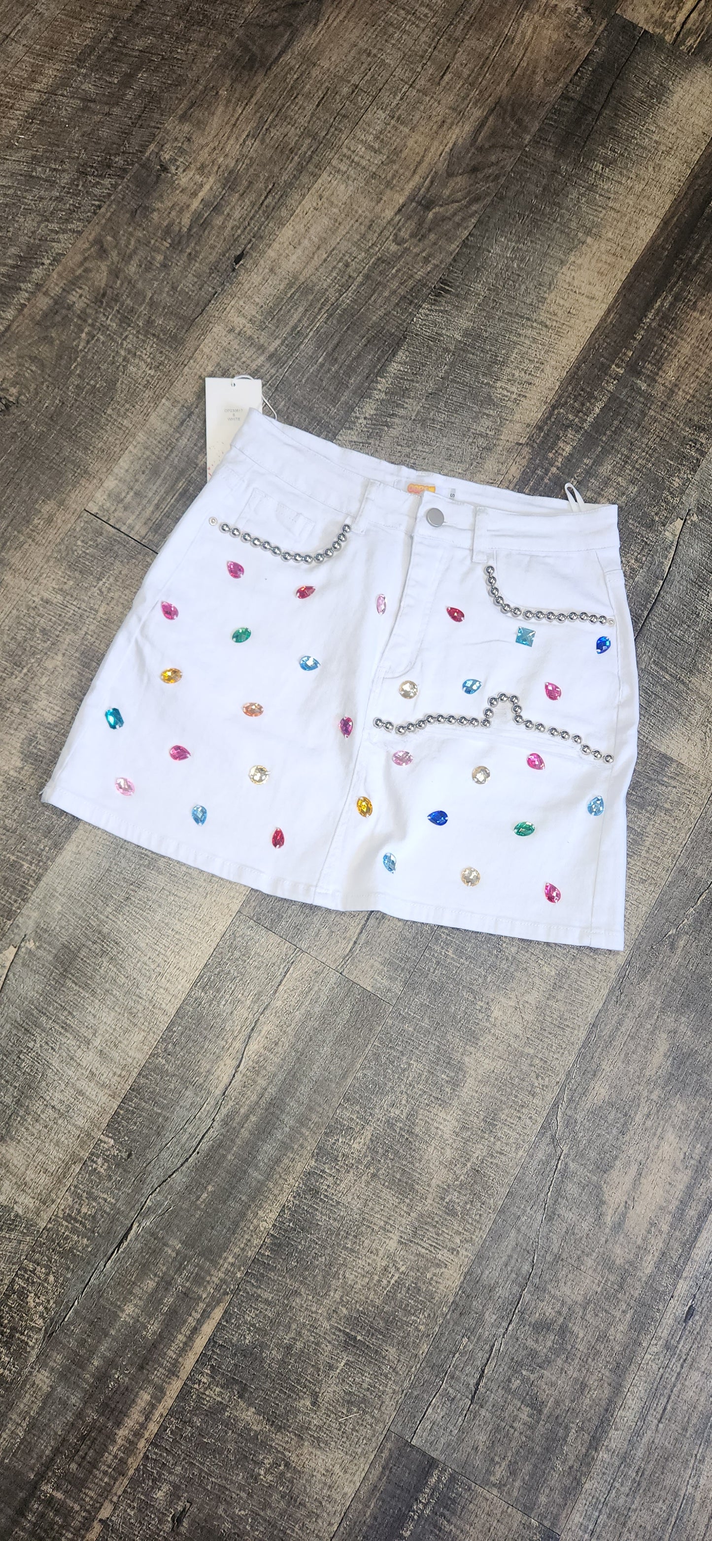 BEDAZZLED DENIM SKIRT